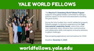 Apply Now: Yale University Fully Funded 2026 World Fellows Program